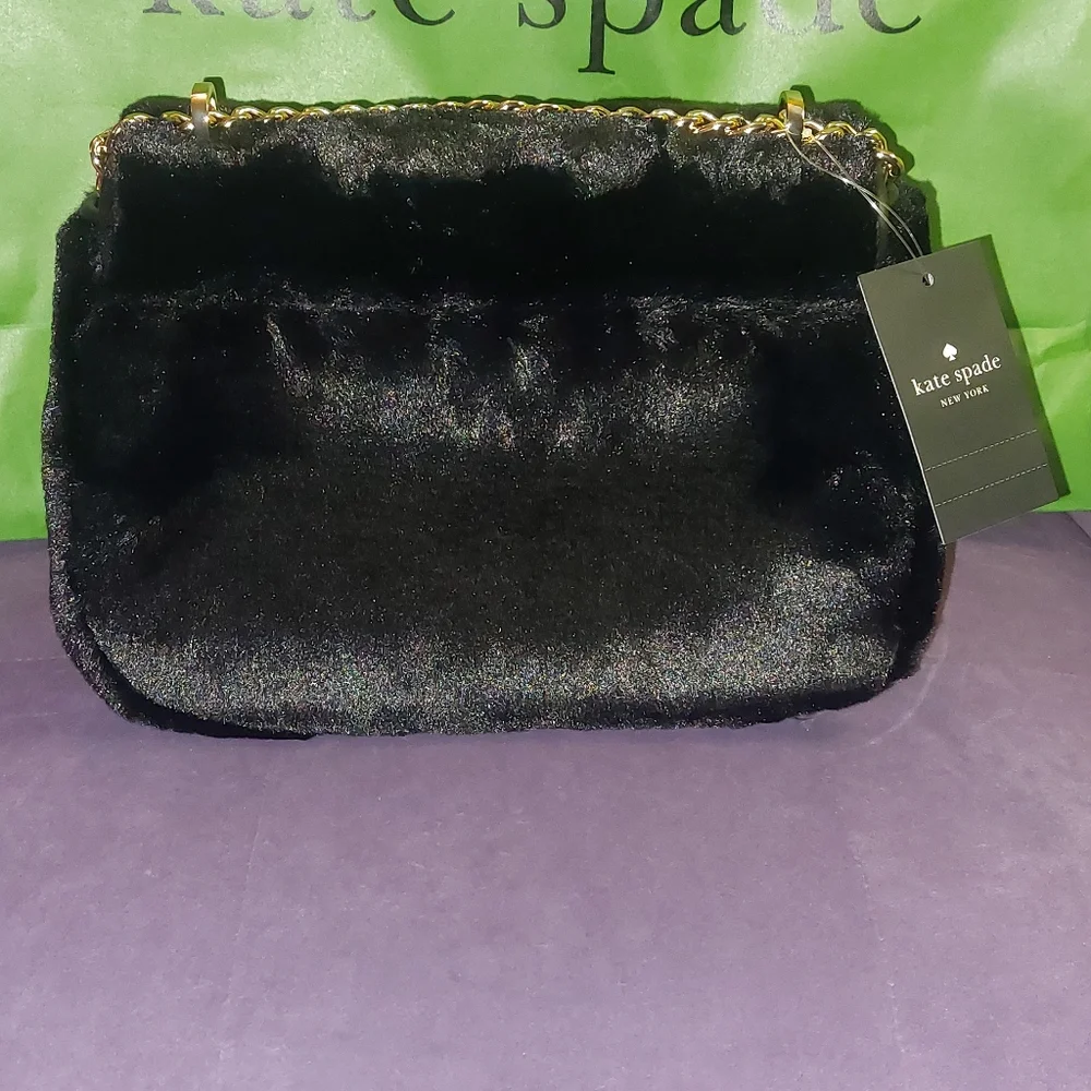 Kate Spade Carey Faux Fur Small Flap Shoulder Bag in Black
